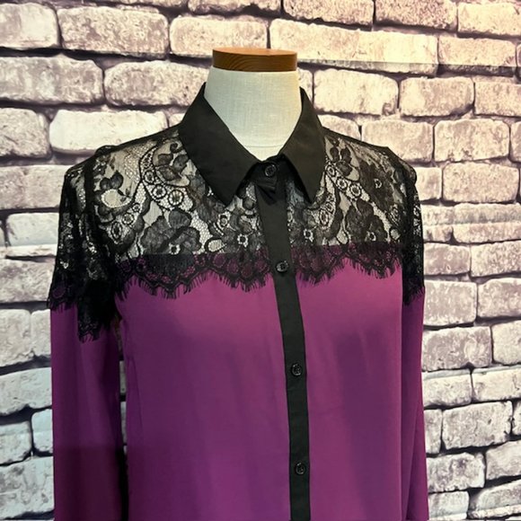 Metaphor Purple & Black Button Down Blouse Size M - Picture 2 of 9